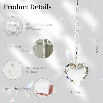 Hegelda White Birthday Gifts for Women Friendship Heart Crystals Suncacther | christmas stocking stuffer Valentines day Mothers Day Gifts for Friends Coworkers Her Wife Mom Daughter Sister Aunt - color: White