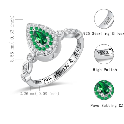 Sariel Teardrop Cremation Ring for Ashes - 925 Sterling Silver Urn Keepake Rings Memorial Jewelry for Women - color: Green