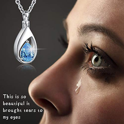 Sariel 925 Sterling Silver Teardrop Cremation Necklace for Ashes - color: Blue