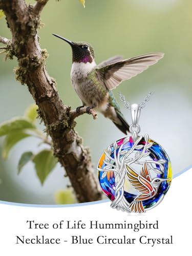 TOUPOP Butterfly Necklace for Women 925 Sterling Silver Tree of Life Butterflies Dragonfly Hummingbird Pendant Necklaces Crystal Jewelry Anniversary Christmas Birthday Gift for Her - color: Hummingbird Red