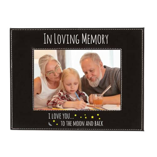 CustomGiftsNow In Loving Memory I Love You To The Moon And Back UV Printed Black Leatherette Faux Leather Hanging/Tabletop Personalized Group Family 4x6 Photo Landscape Picture Frame - size: 4x6-inch Horizontal