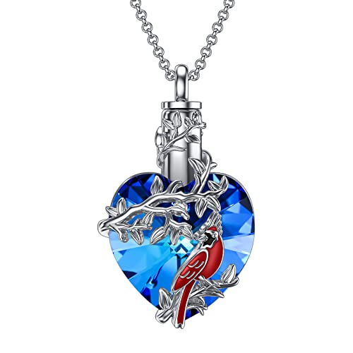 PELOVNY Urn Necklace for Ashes 925 Sterling Silver Butterfly Dragonfly Bee Phoenix Hummingbird Urn Necklaces Animal Crystal Cremation Jewelry for Ashes Cat Dog Pet Memorial Gifts - color: 06-Cardinal Urn