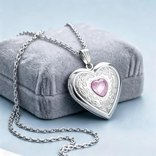 Locket Necklace That Holds Pictures Birthstone Lockets for Women Photo Locket - style: October-birthstone