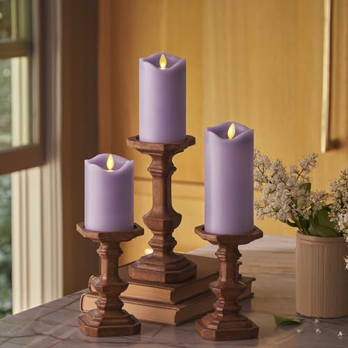 Matchless Candle Co. Flameless LED Battery Operated Flickering Pillar Candles - Pastel Purple - Set of 3 - Indoor Outdoor Decor Safe - color: Pastel Purple