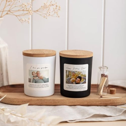 Custom Photo Candle Gift | Personalized Text | Soy Wax Candle with Picture Upload | Gift Box for Any Occasion-White/Cedarwood & Jasmine - color: White