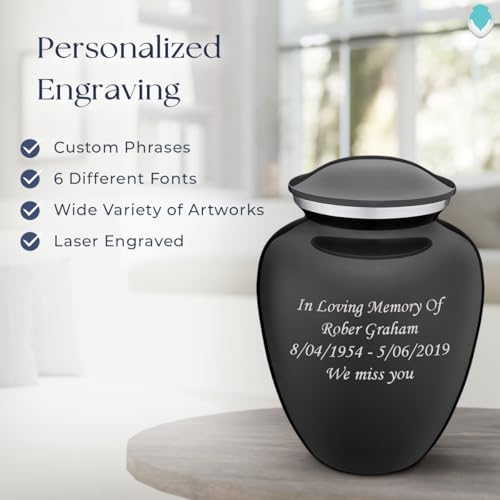 Geturns Embrace Adult Personalized Cremation Urns for Human Ashes I Large Charcoal Funeral Urn for Men and Women I 200 lbs - color: Carcoal Black