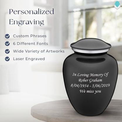 Geturns Embrace Adult Personalized Cremation Urns for Human Ashes I Large Charcoal Funeral Urn for Men and Women I 200 lbs - color: Carcoal Black