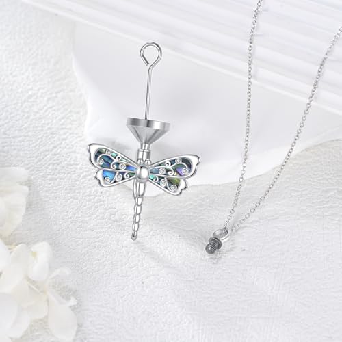 Butterfly/Dragonfly/Pet Paw/Tree of Life/Maple Leaf/Cross Urn Necklace for Ashes 925 Sterling Silver Cremation Pendant Jewelry Gifts for Women Mom - color: Dragonfly