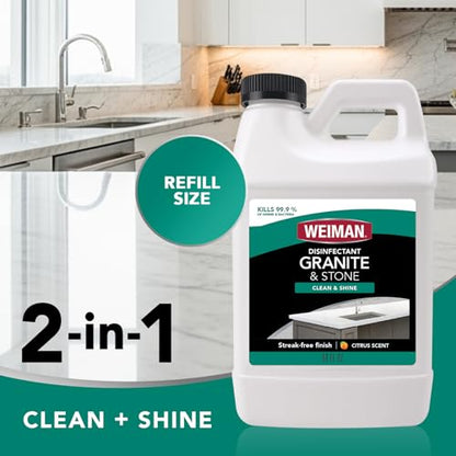 Weiman Disinfecting Granite and Stone Countertop Cleaner and Polish - Safely Cleans & Shines Marble, Quartz Quartzite Slate, Limestone, Corian, Laminate Tile, 64 Oz, 6 Pack - size: 64 Fl Oz (Pack of 6)