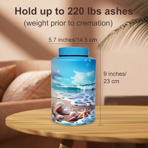Large Cremation Urns for Human Ashes, for Adult Female & Male | 220 lbs Capacity, Stainless Steel Material, Sealing Well & Durable & Waterproof, Funeral Ash Keepsake, Ocean Heaven Pattern