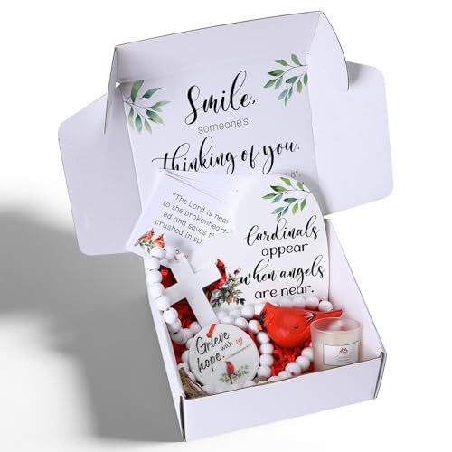 Cardinal Memorial Gift Box Bereavement Remembrance Gifts for Loss, Red Cardinal Figurine, Candle, Wooden Cross and Comfort Cards Memorial Gifts for Loss of Loved One, Bereavement Present