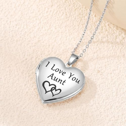 PHOCKSIN Personalized Locket Necklace for Women Photo Necklace with Customized Picture Birth Flower Birthstone Customizable Birthday Gifts - color: #21 Heart Silver Aunt