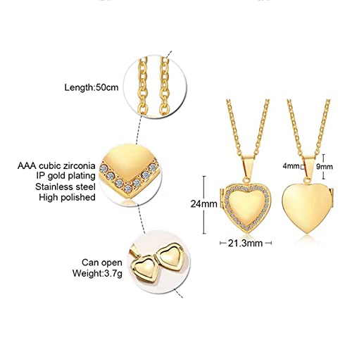 KunBead Women's Heart Photo Locket Necklace with Picture inside I Love You Heart Shaped Jewelry Pendant Necklace - color: gold