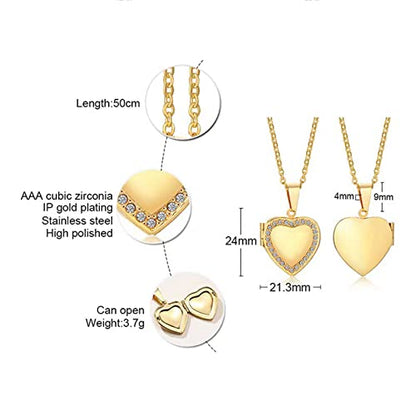 KunBead Women's Heart Photo Locket Necklace with Picture inside I Love You Heart Shaped Jewelry Pendant Necklace - color: gold