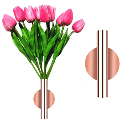 Gold Wall Decor, Plant Wall Vase Metal Tube Decoration Holder Used to Display Dried Flowers, Fake Flowers, Also Suitable for Gravestone Memorial Decoration (1 Pcs Round Rose Gold) - color: 1 Pcs Round Rose Gold