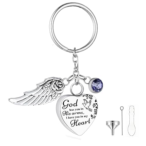 Heart Urn Necklace for Ashes Cremation Jewelry Urn Keychain for Ashes with Birthstone Cremation Keychain - color: October