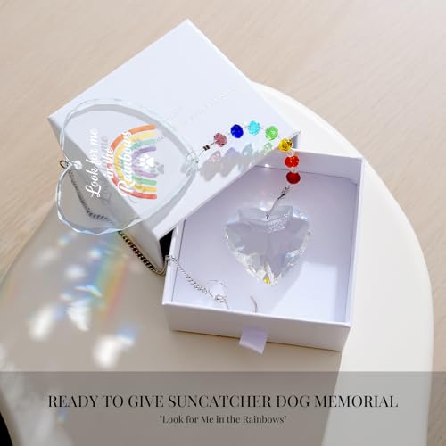Hegelda Pet Memorial Gifts for Dogs Cats Crystal Suncatcher Ornaments | Pet Rainbow Bridge Sympathy Gifts for Loss of Dog Cat, Thoughtful Dogs and Cats Remembrance "Look for me in the Rainbows" - style: Dog/Cat