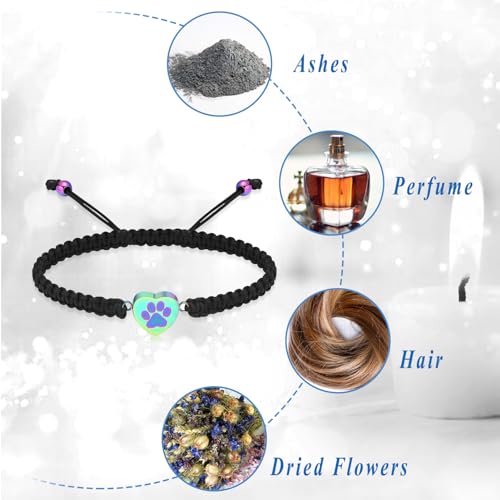 Cremation Bracelet for Pets Ashes Cat Dog Heart Paw Print Pendant Bangle Stainless Steel Memorial Urn Bracelet Cremation Jewelry - color: Rainbow