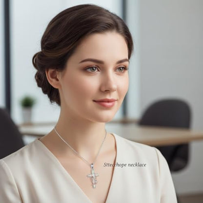 Necklace for Women 18K White Gold Plated Breast Cancer/Stethoscope Cross/Miscarriage Pendant Necklace Jewelry Gifts for Women - style: Nurse Cross