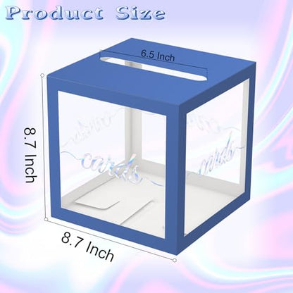 QISOLIY Navy Blue Clear Laser Silver Card Box 8.7" Wedding Card Boxes for Reception Holder Money Box for Graduations, Baby Showers, Birthdays, Weddings, Retirements, Open Houses, Anniversaries - color: Navy Blue Clear Iridescent