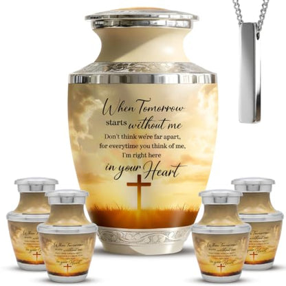 Sunset Cross Cremation Urns for Human Ashes Set of 6 for Adults Men & Women - color: Sunset Cross With Text Set