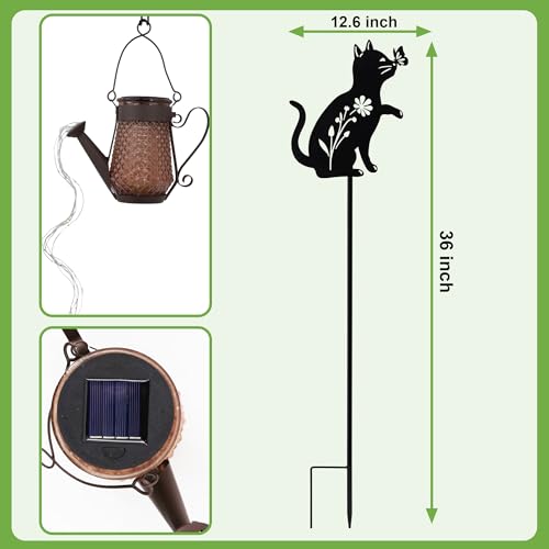 Solar Watering Can Light Cat Stake 36in Garden Waterfall LED Outdoor Art - color: Cat Watering Can