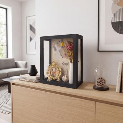 11x14x6 Extra Deep Shadow Box with 3 Removable Panels,Black - color: Black, size: 11x14x6