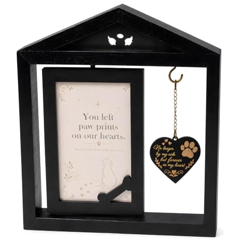 Dog Memorial Gifts for Loss of Dog, Rotating Wooden Dog Memorial Picture Frame for 2 Photos 4x6, Pet Memorial Gifts for Dogs, Loss of Dog Sympathy Gift, Dog Remembrance Gift with Heart Tag