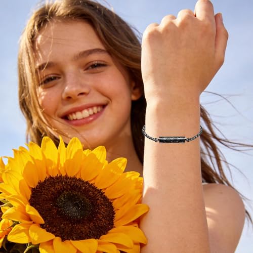 constantlife Cremation Bracelet for Ashes for Women Stainless Steel Sunflower Cylinder Urn Adjustable Link Bangle Memorial Jewelry Loved Ones Ashes Holder Keepsake - color: Black