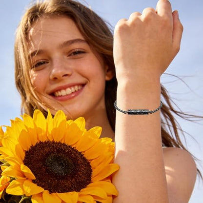 constantlife Cremation Bracelet for Ashes for Women Stainless Steel Sunflower Cylinder Urn Adjustable Link Bangle Memorial Jewelry Loved Ones Ashes Holder Keepsake - color: Black
