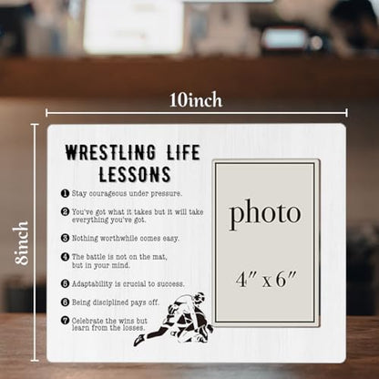 Wrestling Life Lessons Picture Frame, Wrestling Gifts for Boys Men | Wrestling Coach Gifts, Stay Courageous Under Pressure Quote Wood Photo Frame, 4 x 6 Inch Photo - color: WRESTLING