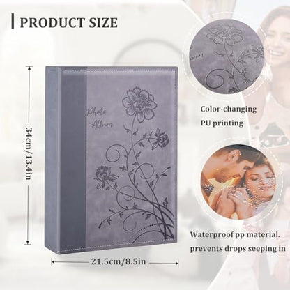 Artmag Photo Album 4x6 300 Photos, Extra Large Capacity Leather Cover Wedding Family Photo Albums Holds 300 Horizontal 4x6 Photos(Grey) - color: Grey, size: 300 Pockets