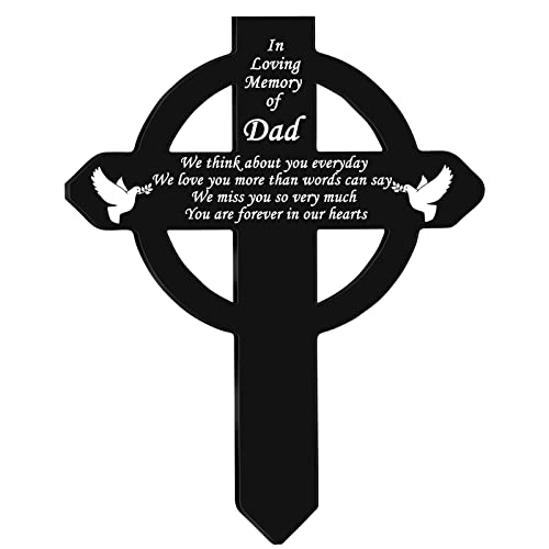 Buryeah Cross Memorial Stakes Grave Decorations for Cemetery Sympathy Waterproof Metal Plaque Garden Stake Markers Cross Plaque Cemetery for Garden Yard(Dad) - style: Dad