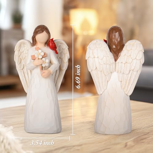 Cardinal Sympathy Gifts for Loss of Loved One - 6.7" Angel Figurine Statue, Memorial Gifts for Loss of Women Mother Father, Bereavement Grief Remembrance Gift, Hand-Painted Figurine