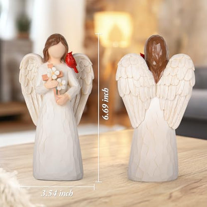 Cardinal Sympathy Gifts for Loss of Loved One - 6.7" Angel Figurine Statue, Memorial Gifts for Loss of Women Mother Father, Bereavement Grief Remembrance Gift, Hand-Painted Figurine - color: Angel Cross Cardinal