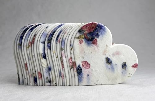 Of The Earth Handmade Paper - Wildflower Seed Paper Large Hearts - Recycled Flower Petals - Set of 24 (56s Pink & Purple Petal) - color: 56s Pink & Purple Petal