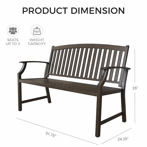 Grand patio 52" Farmhouse Outdoor Bench, Garden Benches with Anti-Rust Aluminum Powder Coated Frame, Faux Wood Grain Finish Frame Patio Bench for Front Porch, Northwoods Brown | Anti-rust Aluminum Frame, Faux wood Grain Finish, for Front Porch, Yard, Park