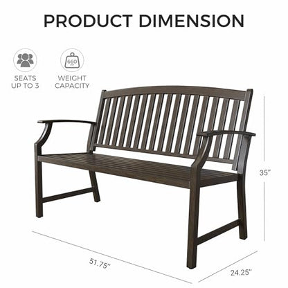 Grand patio 52" Farmhouse Outdoor Bench, Garden Benches with Anti-Rust Aluminum Powder Coated Frame, Faux Wood Grain Finish Frame Patio Bench for Front Porch, Northwoods Brown | Anti-rust Aluminum Frame, Faux wood Grain Finish, for Front Porch, Yard, Park