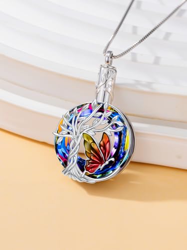 TOUPOP Butterfly Necklace for Women 925 Sterling Silver Tree of Life Butterflies Dragonfly Hummingbird Pendant Necklaces Crystal Jewelry Anniversary Christmas Birthday Gift for Her - color: Butterfly Red - Urn