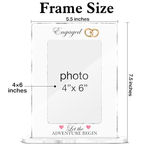Engagement Gift Photo Frame, Engagement Gifts for Couples, Wedding Gifts for Newlyweds Bride Groom Anniversary, Engaged Couple Acrylic Picture Frames 4 x 6 Inch Photo - color: Q-Engaged