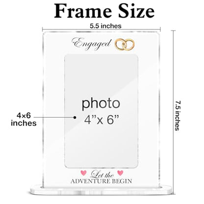 Engagement Gift Photo Frame, Engagement Gifts for Couples, Wedding Gifts for Newlyweds Bride Groom Anniversary, Engaged Couple Acrylic Picture Frames 4 x 6 Inch Photo - color: Q-Engaged
