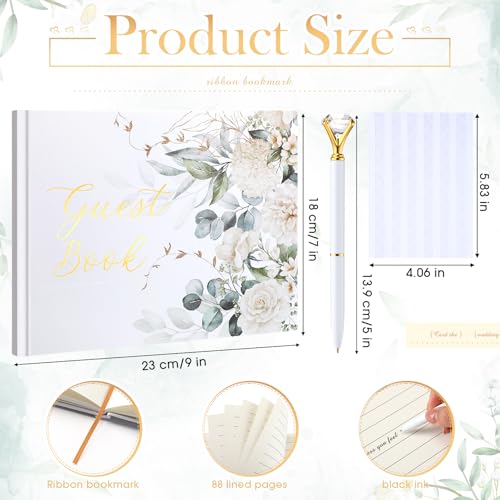 Wedding Guest Book with Pen and Table Sign, 7x9 Inch Photo Guestbook with 88 Lined Pages, Personalized Guestbook Photo Album Sign in Book for Reception Bridal Shower Wedding Birthday Party(Greenery) - style: Greenery