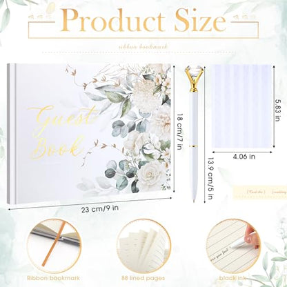 Wedding Guest Book with Pen and Table Sign, 7x9 Inch Photo Guestbook with 88 Lined Pages, Personalized Guestbook Photo Album Sign in Book for Reception Bridal Shower Wedding Birthday Party(Greenery) - style: Greenery