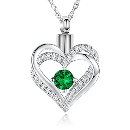 shajwo Cremation Jewelry Heart Urn Necklace for Ashes of Loved One - color: Silver-Green
