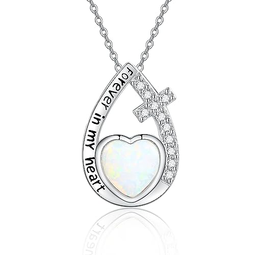 Heart/Cross/Infinity Moonstone Urn Necklace for ashes for Women Sterling Silver Dainty Cremation Jewelry Trendy Ashes Keepsake Memorial Gift for Mother/Grandma/Sister/Husband - style: Created Opal