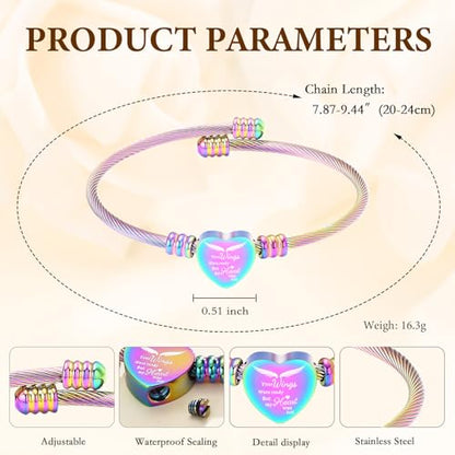 Cremation Jewelry Wing Heart Urn Bracelet for Human Ashes for Women Men Memorial Keepsake Cuff Bangle Bracelet - color: Rainbow