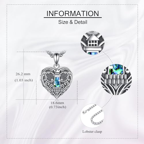 Personalized Heart Locket Necklace 925 Sterling Silver That Holds Pictures Photo Keep Someone Near to You Custom Lockets Necklaces Letters Engraving for His Her - style: Lighthouse locket only