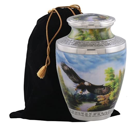 American Eagle Cremation Urn, Handcrafted Metal Urn for Human Ashes, Adult Cremation Urn with Velvet Bag