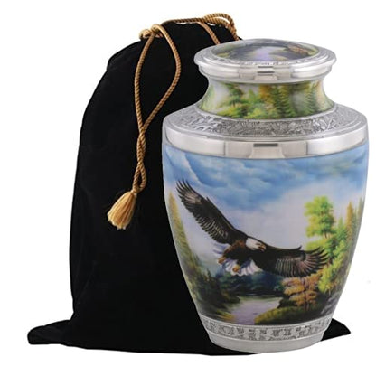 American Eagle Cremation Urn, Handcrafted Metal Urn for Human Ashes, Adult Cremation Urn with Velvet Bag