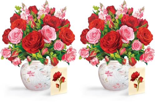 Freshcut Paper Blooming Roses 13 Inch Life-Sized 3D Pop Up Card – Anniversary, Valentine's Day, Mothers Day, Thank You, Gifts for Mom and Her – Includes Notecard and Envelope (Pack of 2) - color: Blooming Roses, size: Classic (Pack of 2)